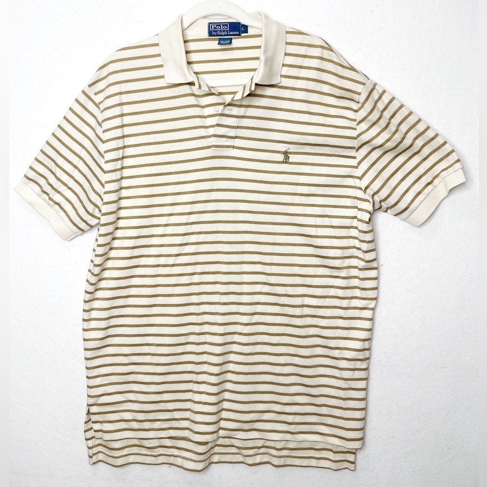Vintage Polo Ralph Lauren Men's Size Large Striped Cream Tan